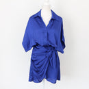 YDE Electric Blue Button-Up Mini Dress with Tie | Size M-1