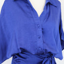 YDE Electric Blue Button-Up Mini Dress with Tie | Size M-3