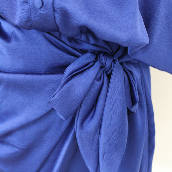 YDE Electric Blue Button-Up Mini Dress with Tie | Size M
