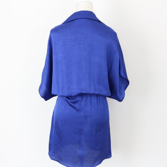YDE Electric Blue Button-Up Mini Dress with Tie | Size M