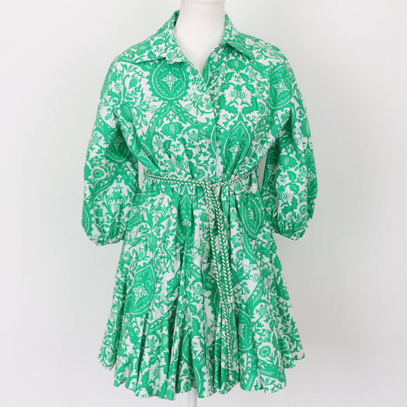 YDE Green & White Button-Up Mini Dress | Size M