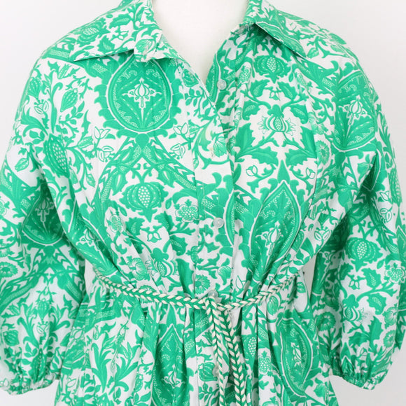 YDE Green & White Button-Up Mini Dress | Size M