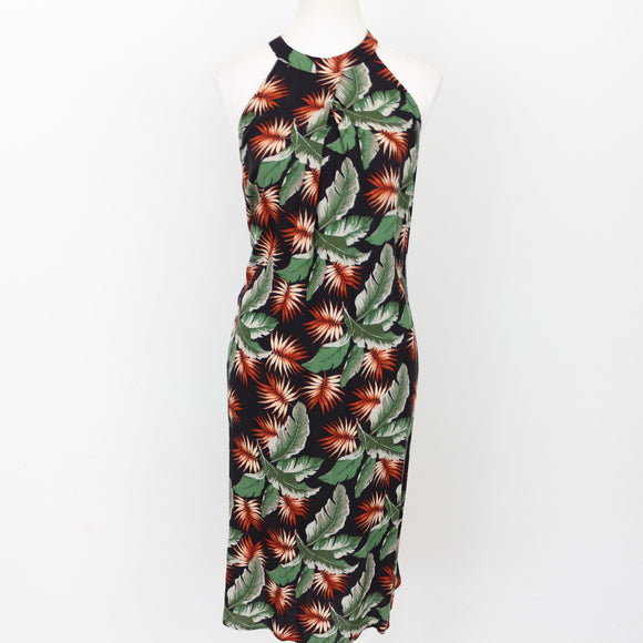 Old Khaki Tropical Print Halterneck Dress | Size 10