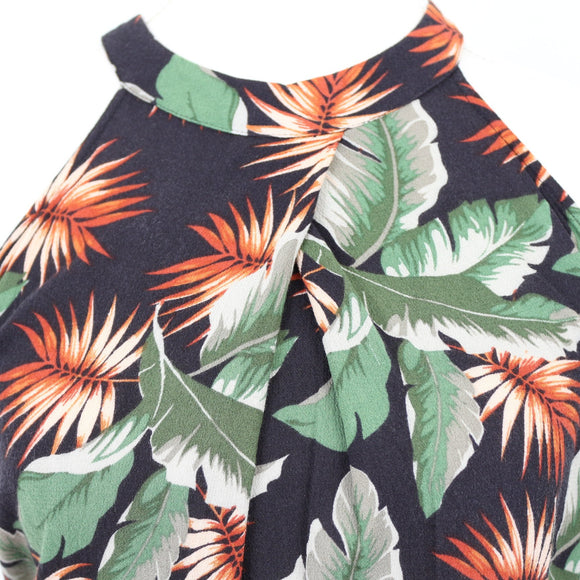Old Khaki Tropical Print Halterneck Dress | Size 10
