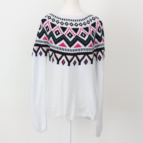 H&M White Printed Sweater | Size M