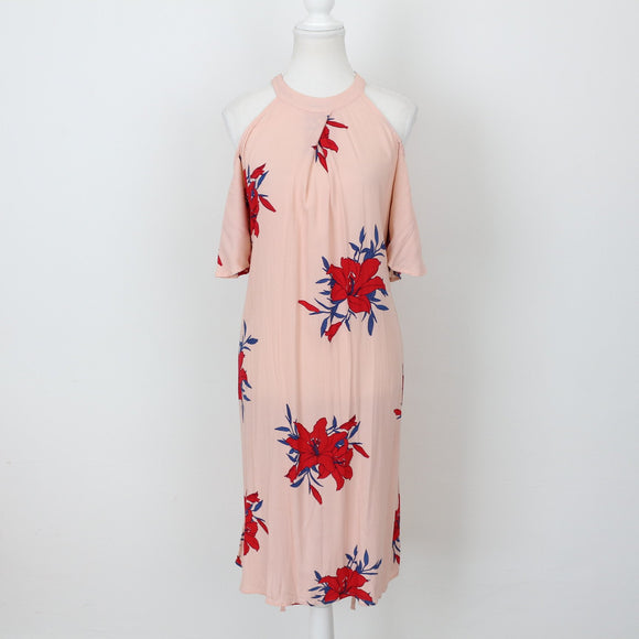 Old Khaki Pink & Red Floral Halterneck Dress | Size 10
