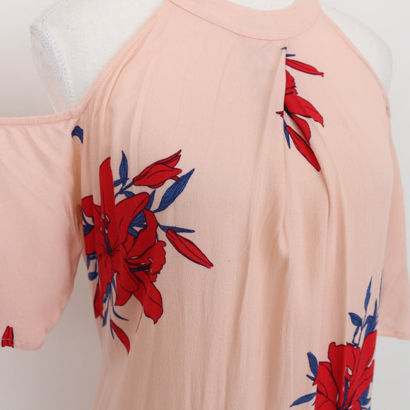 Old Khaki Pink & Red Floral Halterneck Dress | Size 10