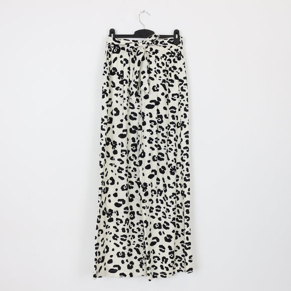 YDE Black & White Leopard Print Wide-Leg Linen Pants | Size M