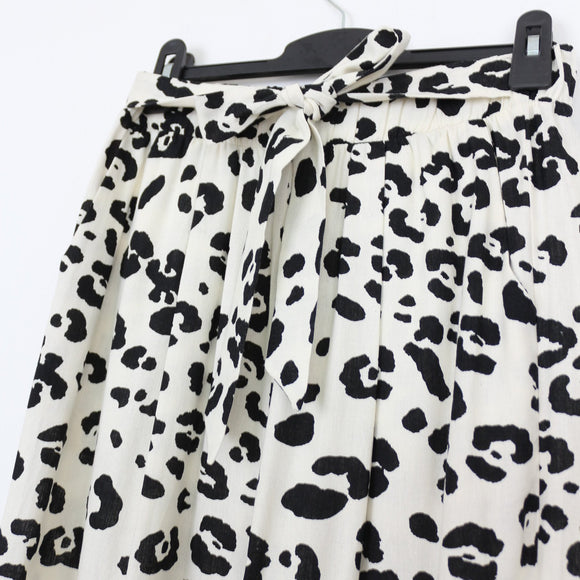 YDE Black & White Leopard Print Wide-Leg Linen Pants | Size M