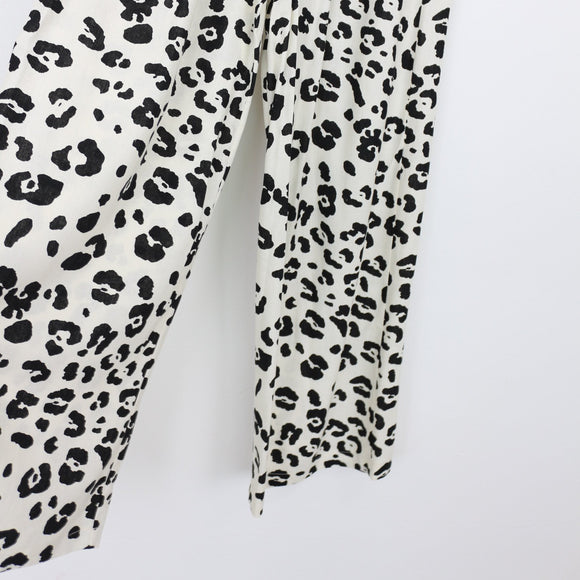 YDE Black & White Leopard Print Wide-Leg Linen Pants | Size M