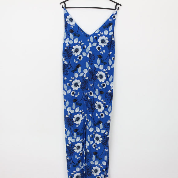Mango Electric Blue & White Floral Jumpsuit | Size M