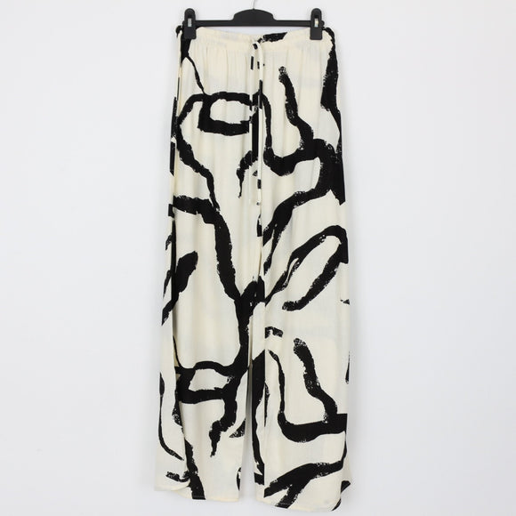 YDE Black & White Linen Wide-Leg Pants | Size M