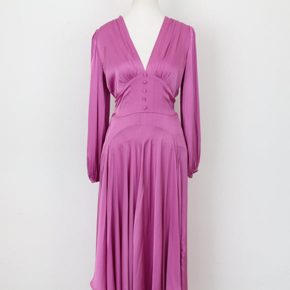 YDE Pink Satin Button-Up Long Sleeve Dress | Size S