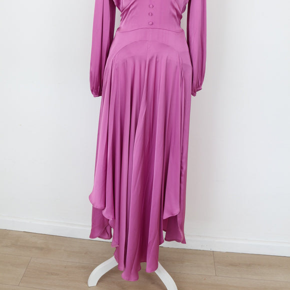 YDE Pink Satin Button-Up Long Sleeve Dress | Size S