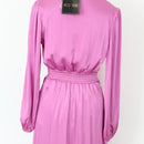 YDE Pink Satin Button-Up Long Sleeve Dress | Size S-3