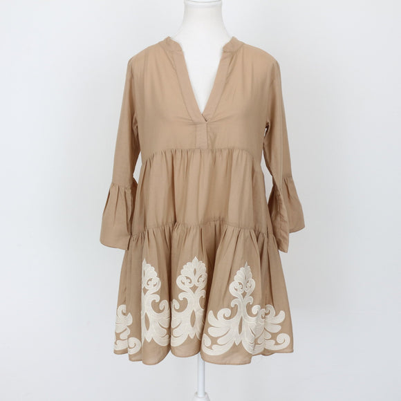 YDE Beige Cream Embroidered Trapeze Dress (M)