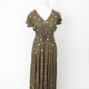 YDE Olive Green Bohemian Maxi Dress with Gold Accents (S)-1