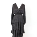 YDE Black Crushed Satin Long Sleeve Trapeze Dress (M)-1