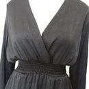 YDE Black Crushed Satin Long Sleeve Trapeze Dress (M)-2