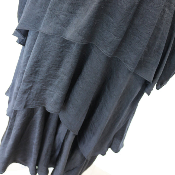 YDE Black Crushed Satin Long Sleeve Trapeze Dress (M)