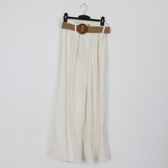 YDE Cream Linen Wide-Leg Pants with Wicker Belt (M)