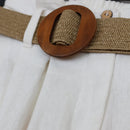YDE Cream Linen Wide-Leg Pants with Wicker Belt (M)-2