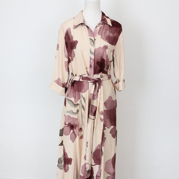 YDE Cream & Purple Floral Button-Front Maxi Dress (M)