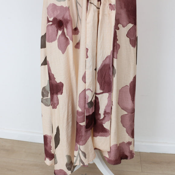 YDE Cream & Purple Floral Button-Front Maxi Dress (M)