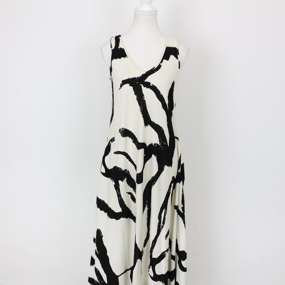YDE Cream & Black Abstract Print Linen Maxi Dress (S)