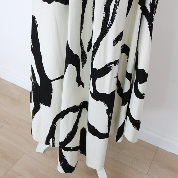 YDE Cream & Black Abstract Print Linen Maxi Dress (S)