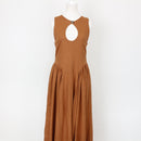 YDE Tan Linen Basque-Waist Maxi Dress with Accent Neckline (M)-1