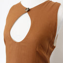 YDE Tan Linen Basque-Waist Maxi Dress with Accent Neckline (M)-2