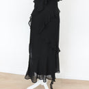 YDE Black Ruffled Chiffon Dress (M)-2