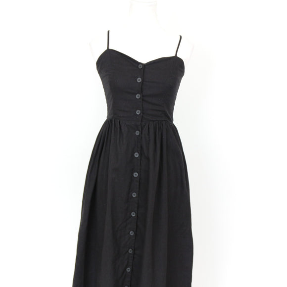 H&M Black Linen-Blend Button-Up Midi Dress (Size 8)
