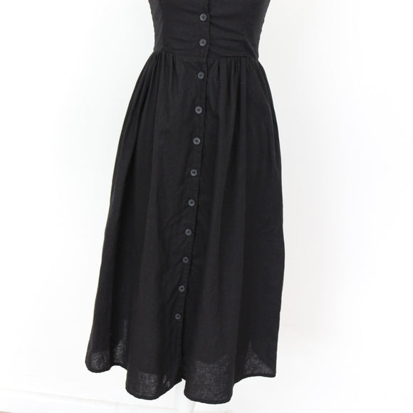 H&M Black Linen-Blend Button-Up Midi Dress (Size 8)