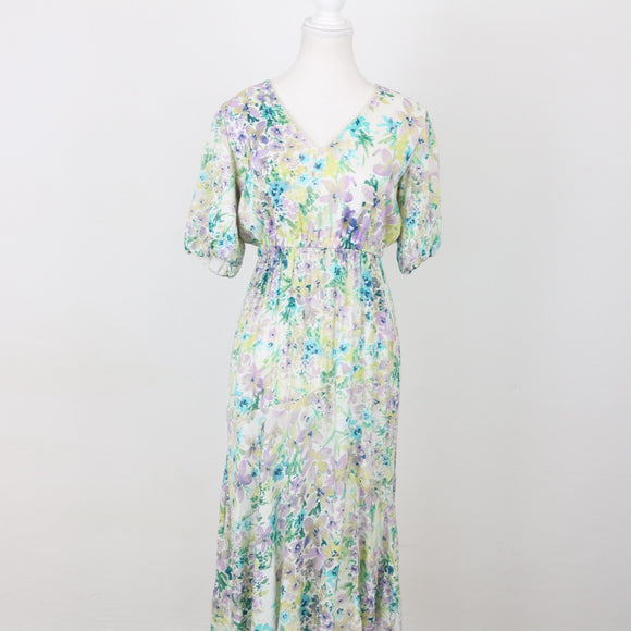 Poetry Floral Puff-Sleeve Maxi Dress, Size 8