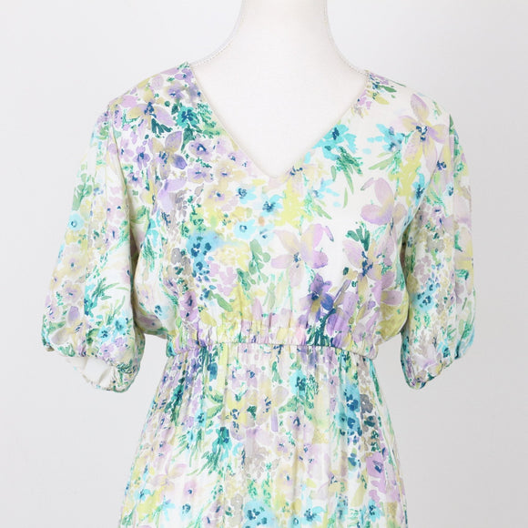 Poetry Floral Puff-Sleeve Maxi Dress, Size 8