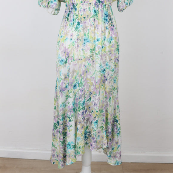 Poetry Floral Puff-Sleeve Maxi Dress, Size 8