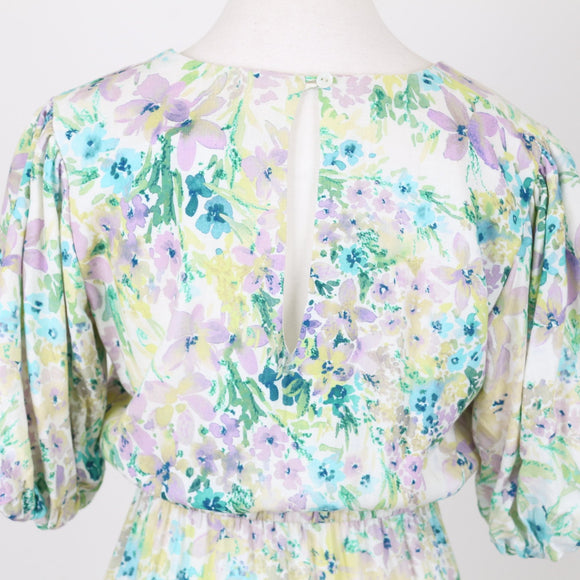 Poetry Floral Puff-Sleeve Maxi Dress, Size 8