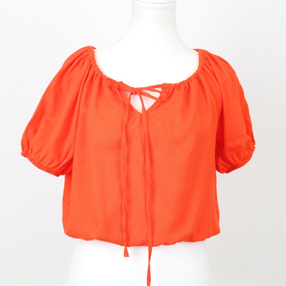 Bright Orange Linen-Feel Blouse, Size S