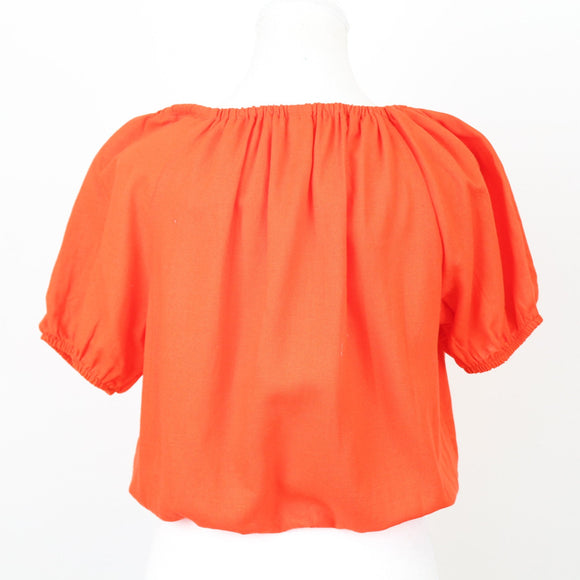 Bright Orange Linen-Feel Blouse, Size S
