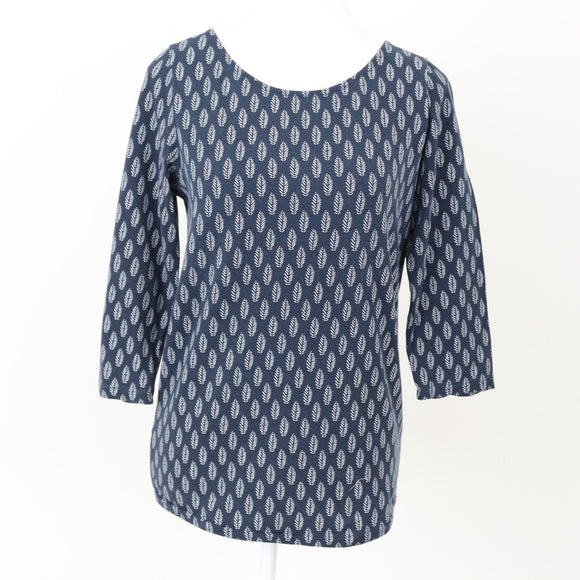 Trenery Navy Blue Leaf-Print Blouse, Size XS