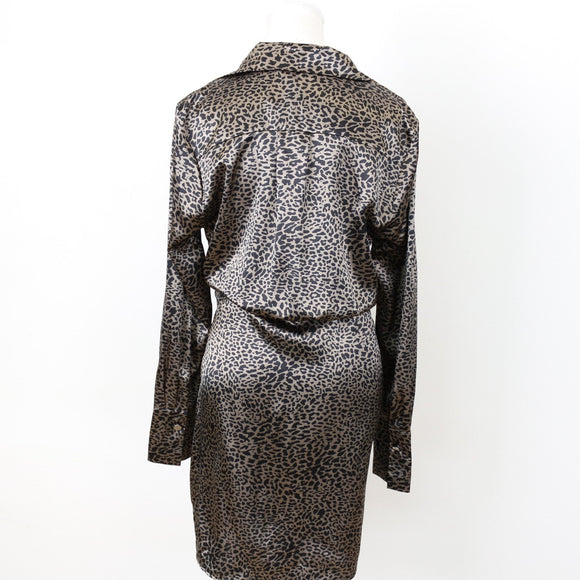Foschini Dark Cheetah-Print Satin Wrap Dress, Size S