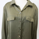 Foschini Olive Green Long-Sleeve Satin Shirt, Size L-2