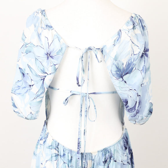 Milla Blue Floral Open-Back Midi Dress, Size 12