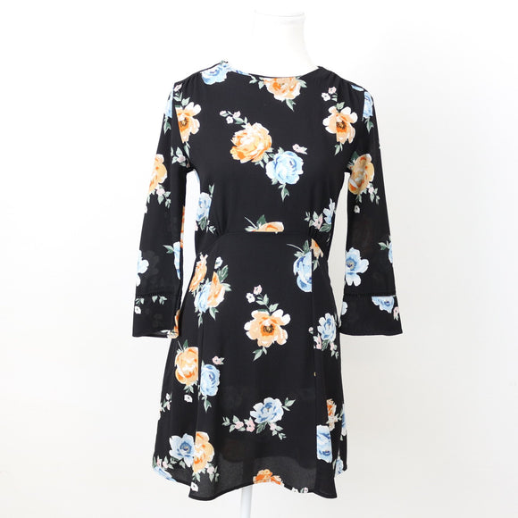 H&M Black Floral Mini Dress, Size 8