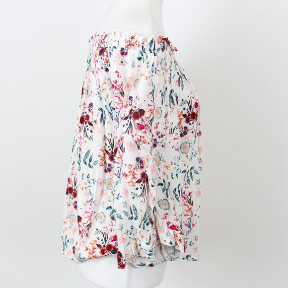Woolies White Floral Off-Shoulder Blouse, Size 10