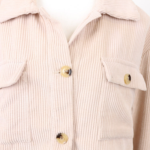 SHEIN Beige Corduroy Cropped Shacket, Size S
