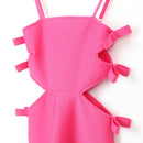 Bright Pink Bodycon Dress, Bow Details and Cutouts, Size XS-2