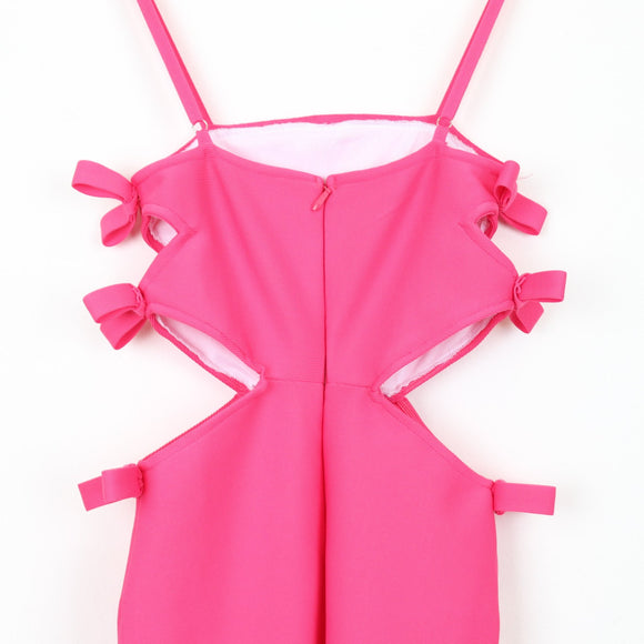 Bright Pink Bodycon Dress, Bow Details and Cutouts, Size XS